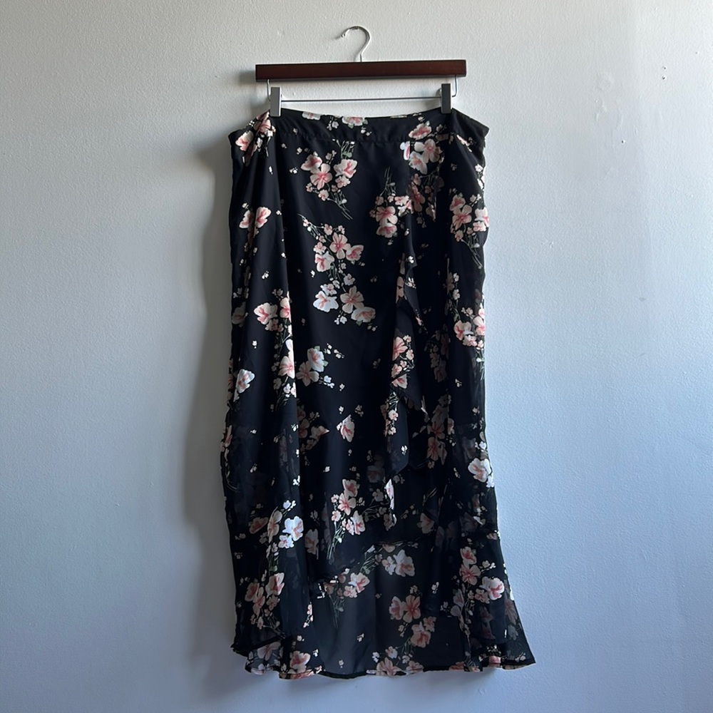 Floral High Low Wrap Skirt 2X